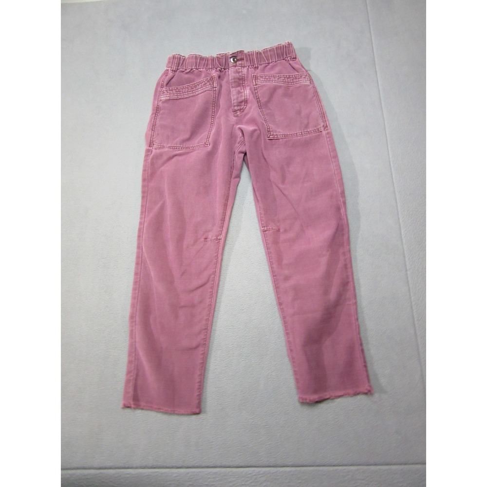 Free People Pants Womens XS Purple Elastic Waist Straight Leg Frayed Hem